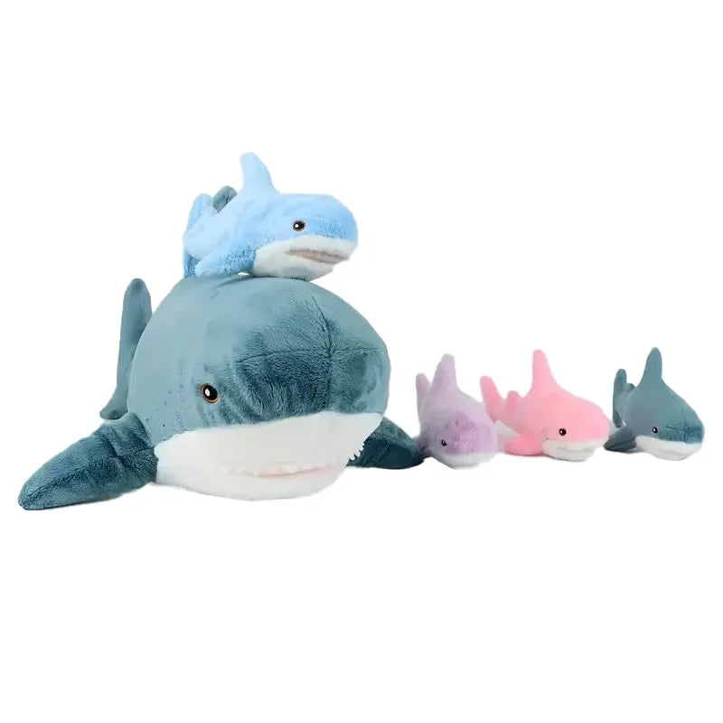 Cute Mother-Baby Shark Five-Piece Soft Stuffed Animal Giant Soft Shark Pillow Chubby Shark Pillow for Boys and Girls Ready Gifts
